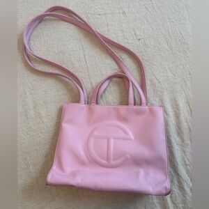 Pink Embossed Telfar Logo Tote Bag